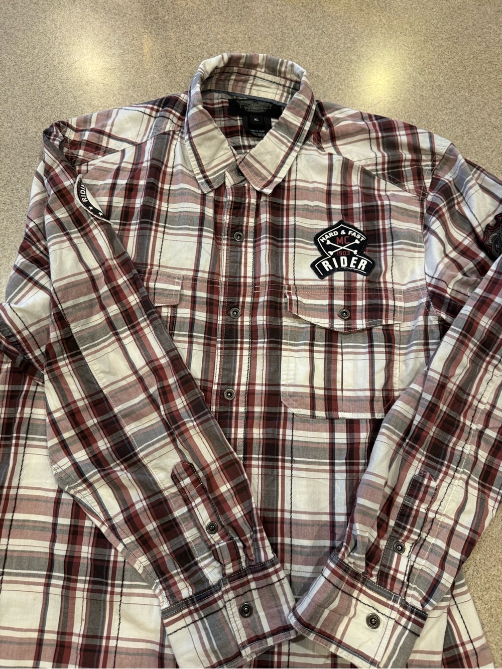 XL Harley Davidson long sleeve snap down shirt.  Read description